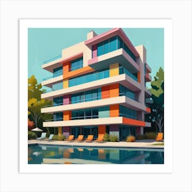 Graphic Illustration Of Mid Century Architecture With Sleek Lines And Vibrant Colors, Style Graphic Design Art Print 3 Art Print