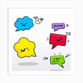 Cartoon Speech Bubbles And Arrows Set Hand Drawn Style Exaggerated Shapes Bold Outlines Vibrant (5) Art Print