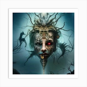 Woman In A Dark Forest Art Print