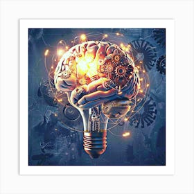 Human Brain Lightbulb Art Print