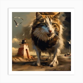 Cat On The Beach Art Print