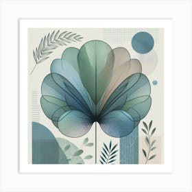 Scandinavian style, Fan of green-blue transparent leaves 3 Art Print