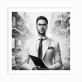 Businessman In A Futuristic City Art Print