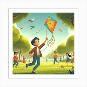 Kite Flying In The Park Art Print