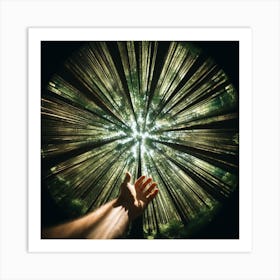 Hand Reaching For Light In The Forest Art Print