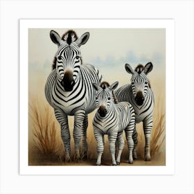 Zebra Family Bond Cute Safari Wildlife Art Art Print