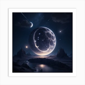 Dreamshaper V7 A Starry Nightscape With A Bright Moon In The S 0 Art Print