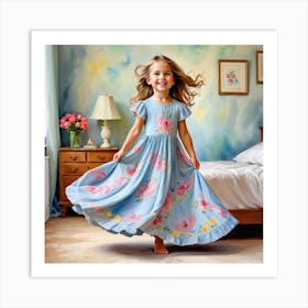 Little Girl In Blue Dress Art Print