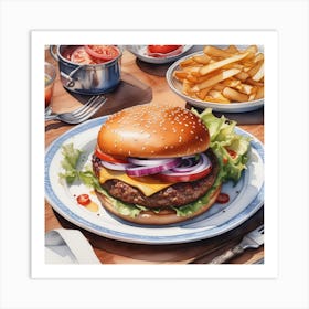 Hamburger And Fries 31 Art Print