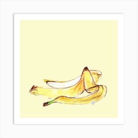 Banana Peel 1 - drawing hand drawn square yellow food kitchen Art Print