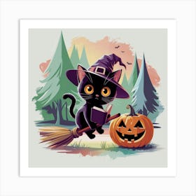 Black Cat Witch Art Print