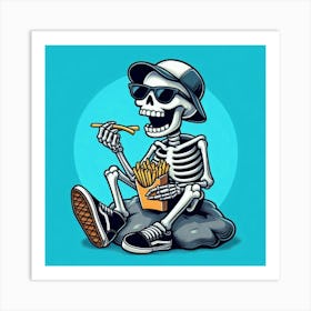 Skeleton Eating French Fries 2 Art Print