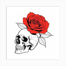 Skull And Rose Art Print