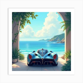 Pagani Huayra Against A Dreamy Watercolor Ocean View Art Print