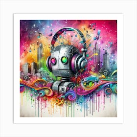 Robot With Headphones Art Print