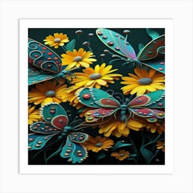 Butterflies And Flowers Art Print