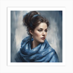 Portrait Of A Woman In Blue Scarf Art Print