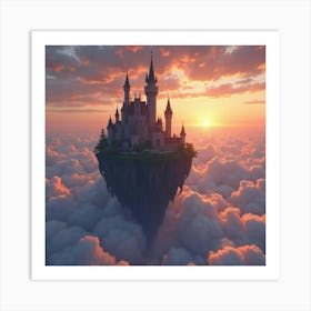 An Enchanted Castle Floating Among The Clouds In A Sunset Sky 1 Art Print