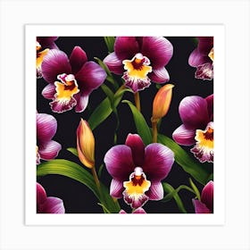 Yellow and Burgundy Orchids Art Print