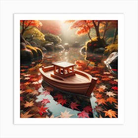 Boat In Autumn Leaves Art Print