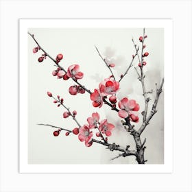 Ink Cherry Blossoms Branches 10 Art Print