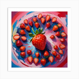 A Still Life Of Strawberries Arranged In A Circle On A Colorful Background Art Print