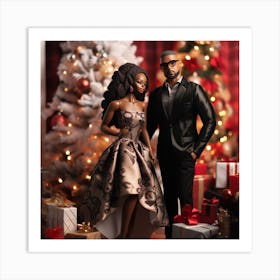 Black Couple Christmas Stylish Deep In Art Print