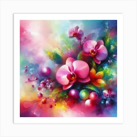 Orchids And Berries Art Print