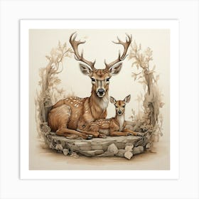 Deer And Fawn 1 Art Print