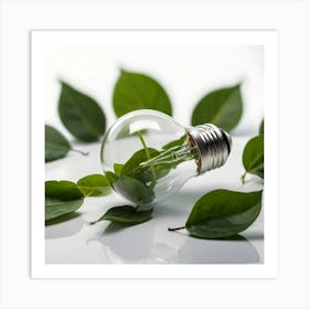 Stock Photography Eco Friendly Lightbulb With Green Leaves On 2(1) Art Print