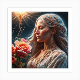 Woman Holding Roses Art Print