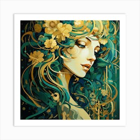 Girl With Flowers Art Print