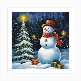 Snowman With Presents 3 Art Print