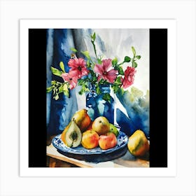 Hibiscus In Blue Vase Art Print