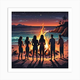 Groove In Der Nacht Serene Beach Easter Fire Gathering Beach Bonfire Clipart Surrounded By Driftwood Logs (2) Art Print