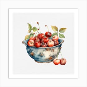 Cherries in antique bowl Art Print