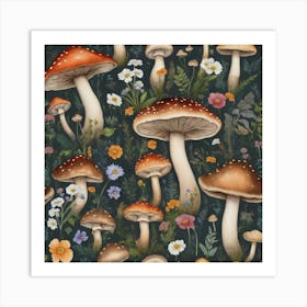 Mushrooms And Flowers Art Print 2 Art Print