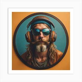 Bearded Man With Headphones Art Print