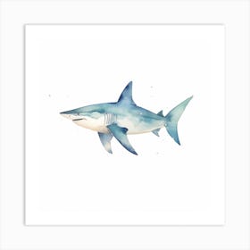 Cartoon Watercolour Silky Shark Kids Nursery 3 Art Print