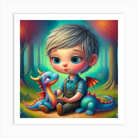 Little Boy With Dragon Art Print