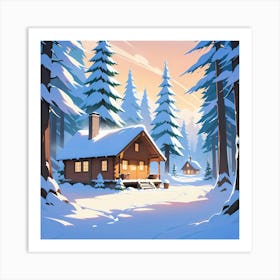 Winter Cabin In The Woods 2 Art Print