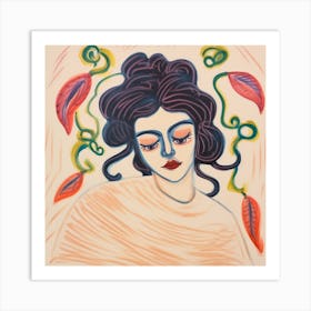 Portrait of Woman With Leaves 03 Art Print