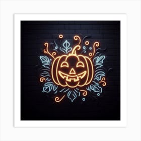 Halloween Neon Light Pumpkin Art Art Print