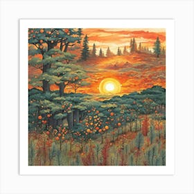 Sunset In The Woods 4 Art Print