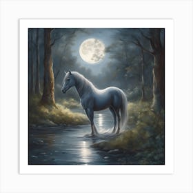 Horse In The Moonlight Art Print