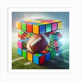 An Image Of A Colorful Transparent Rubik S Magic Cube With A Rugby Ball Inside 3 Art Print