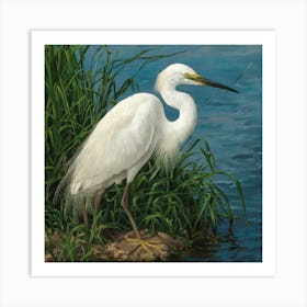 Egret William Morris Style Bird (6) Art Print