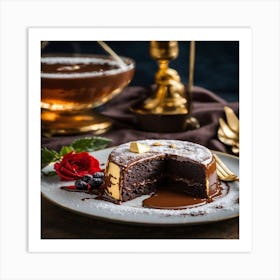 Chocolate Cake With Roses Art Print