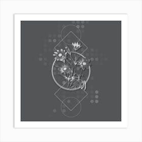 Vintage Broad Leaved Anemone Botanical with Line Motif and Dot Pattern in Ghost Gray n.0120 Art Print