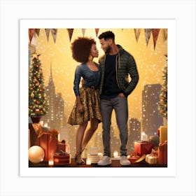 Realistic Black Couple Christmas Stylish Deep In 6 Art Print